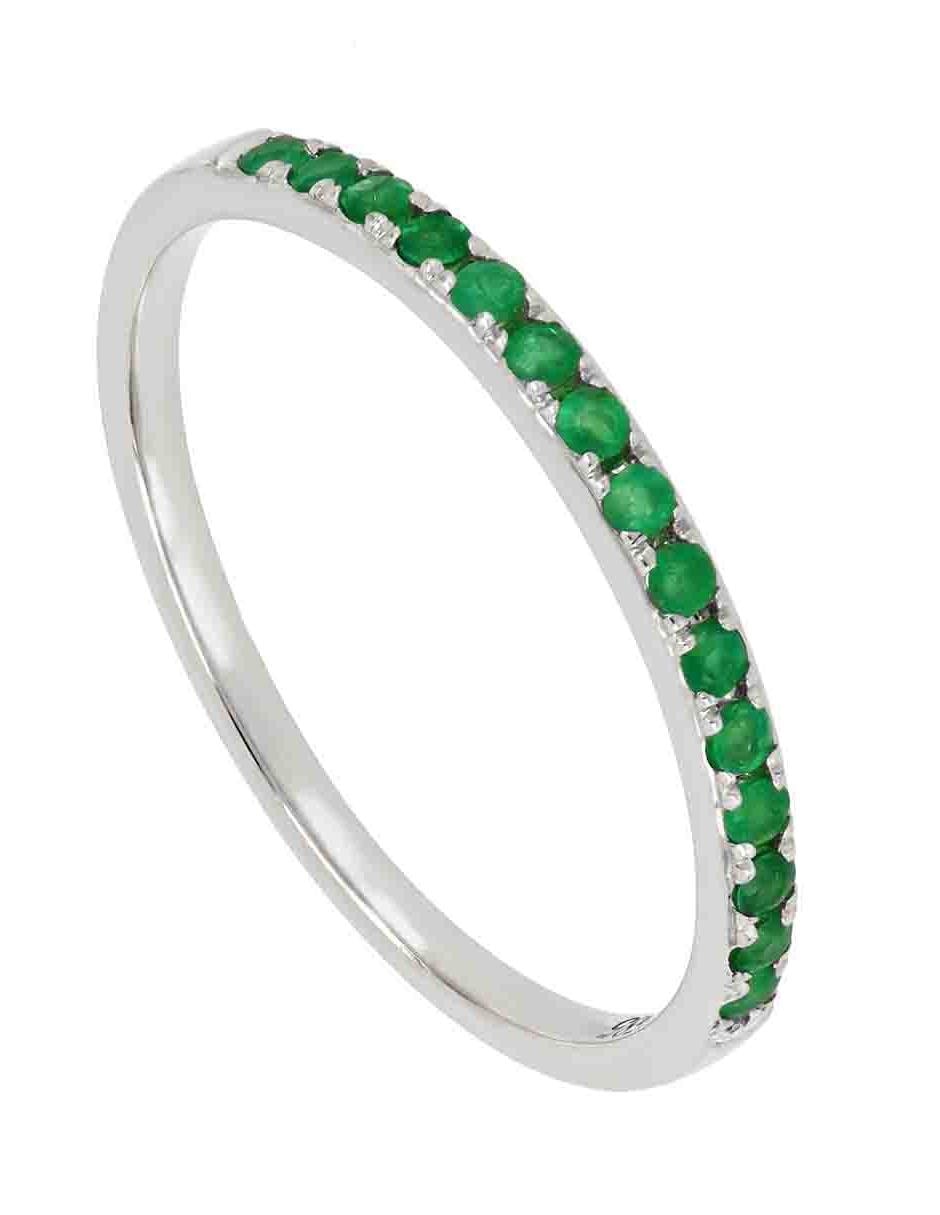 Argolla de oro blanco 14 k Valoro esmeralda