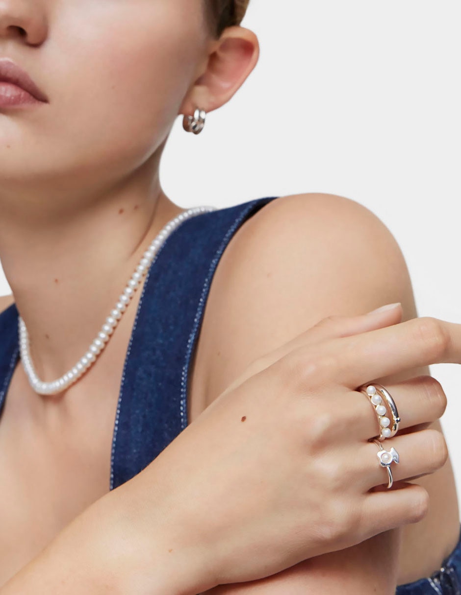 Anillo de oso Tous I-Bear de plata perla brillante