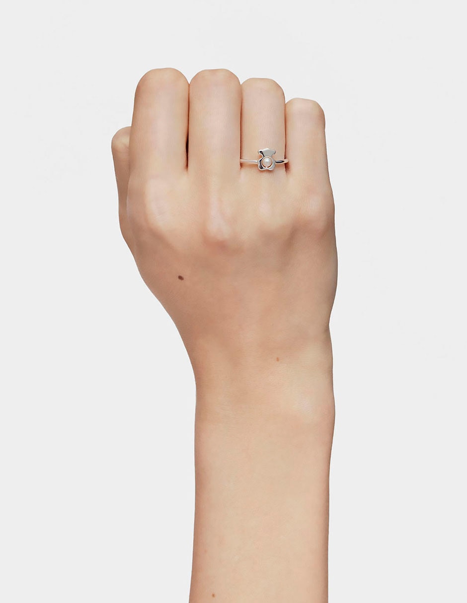 Anillo de oso Tous I-Bear de plata perla brillante