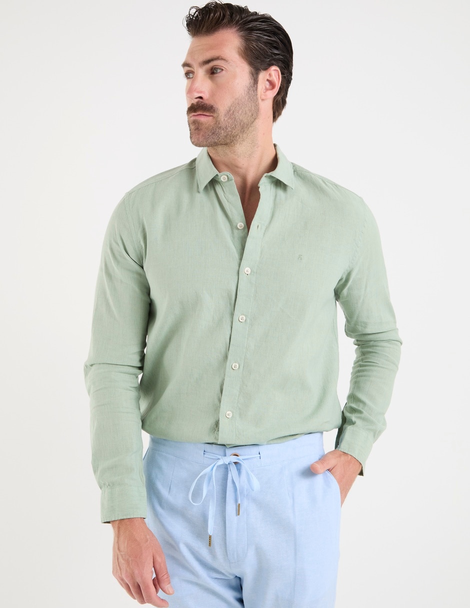 Camisa casual de algodón y lino manga larga para hombre 2