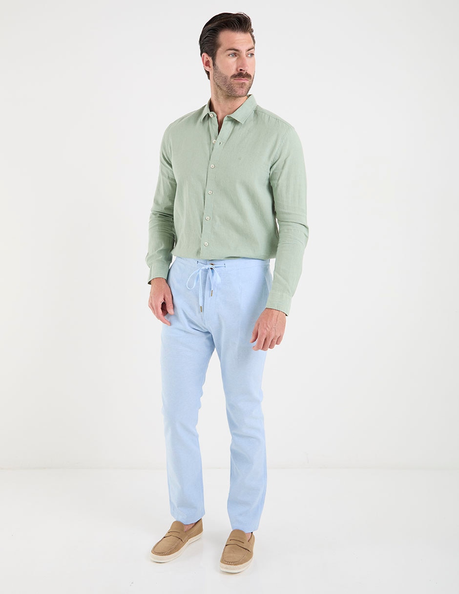 Camisa casual de algodón y lino manga larga para hombre 5