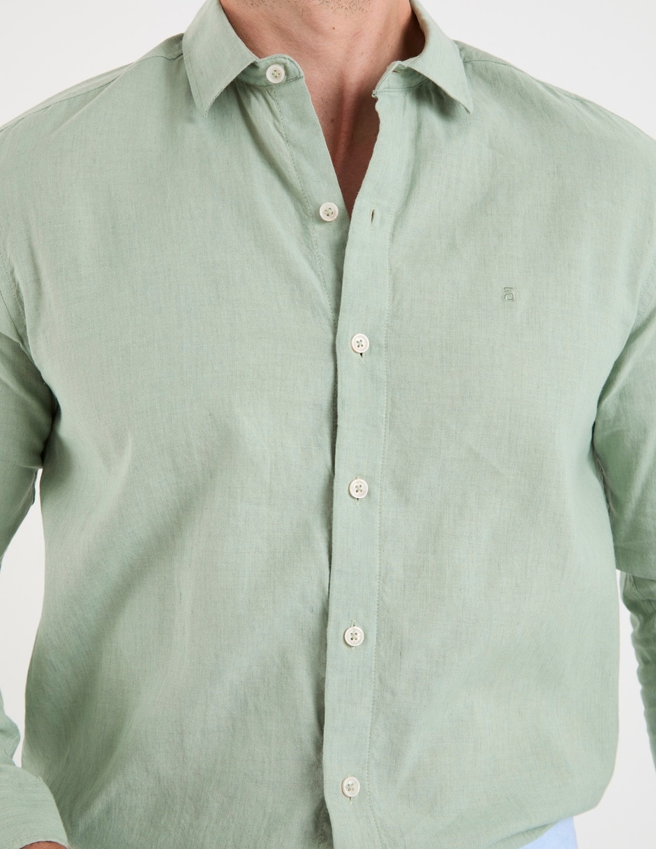 Camisa casual de algodón y lino manga larga para hombre 8