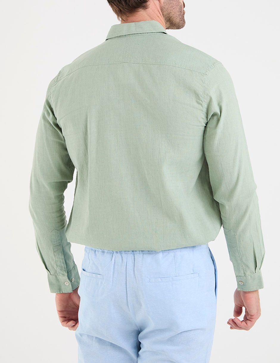 Camisa casual de algodón y lino manga larga para hombre 11