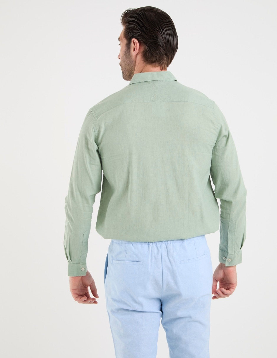 Camisa casual de algodón y lino manga larga para hombre 14