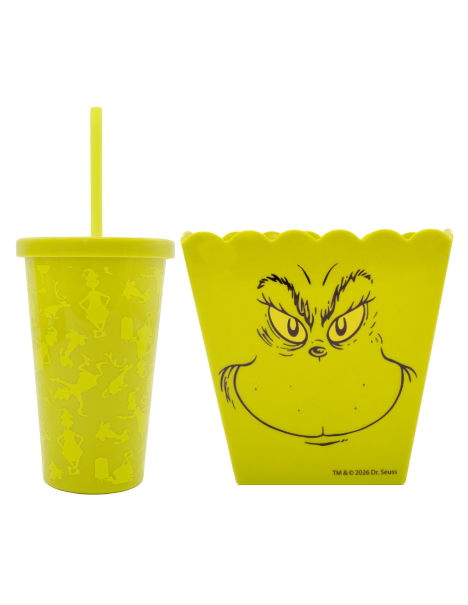 Vaso Con tapa y popote Grinch Vaso y Palomera de Plástico con 2 piezas piezas