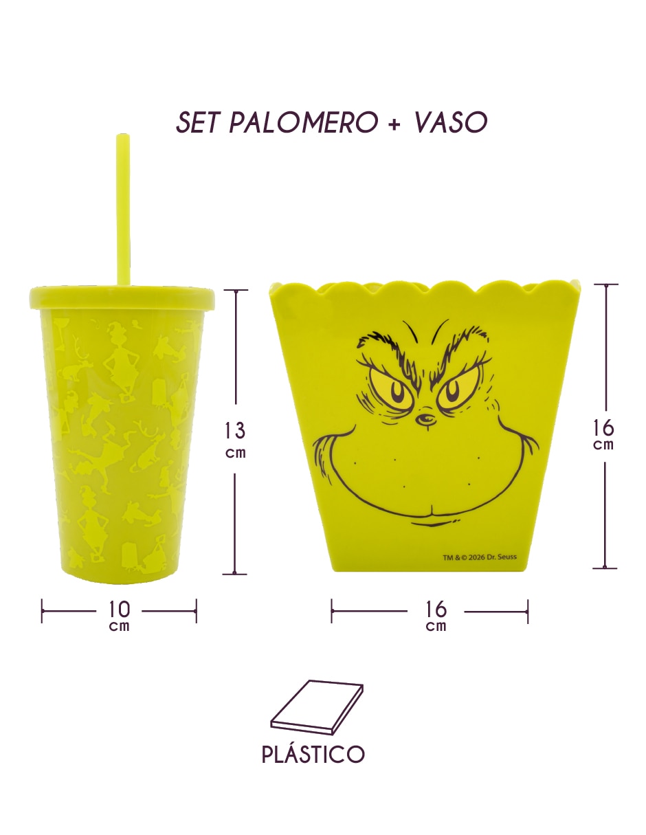 Vaso Con tapa y popote Grinch Vaso y Palomera de Plástico con 2 piezas piezas 8